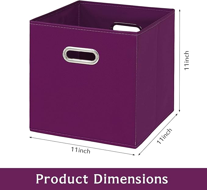 Fabric storage bins Cubes, Fabric Cube Organizer with Handle, Foldable Cube Bins for Cloth or Accessary Storage, 11x11x11, Set of 3, (Purple)