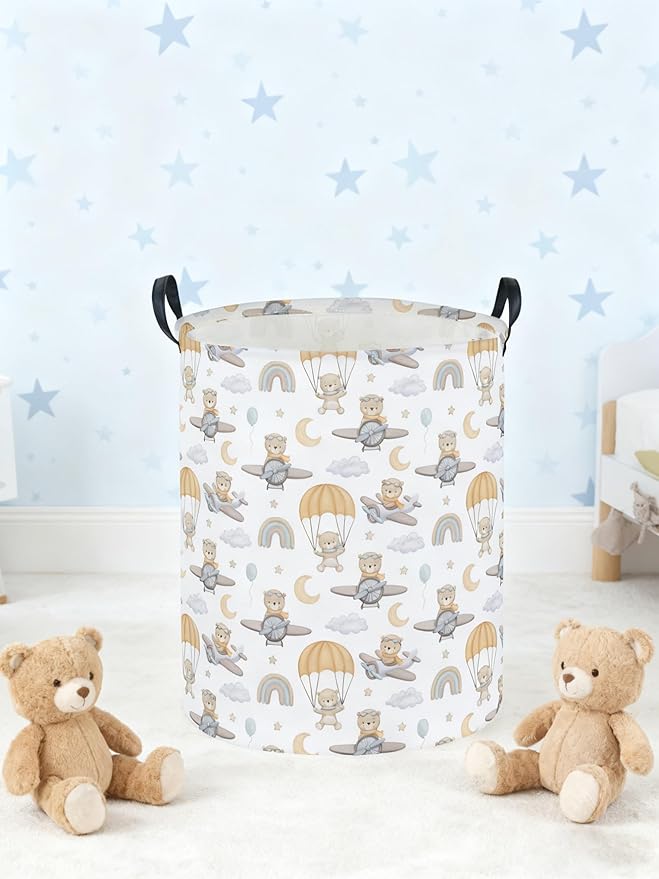 Kids Laundry Hamper,Animal Laundry Basket Collapsible Bear Storage Baskets for Home Decor,Office,Home Organizer,(Airplane Bear