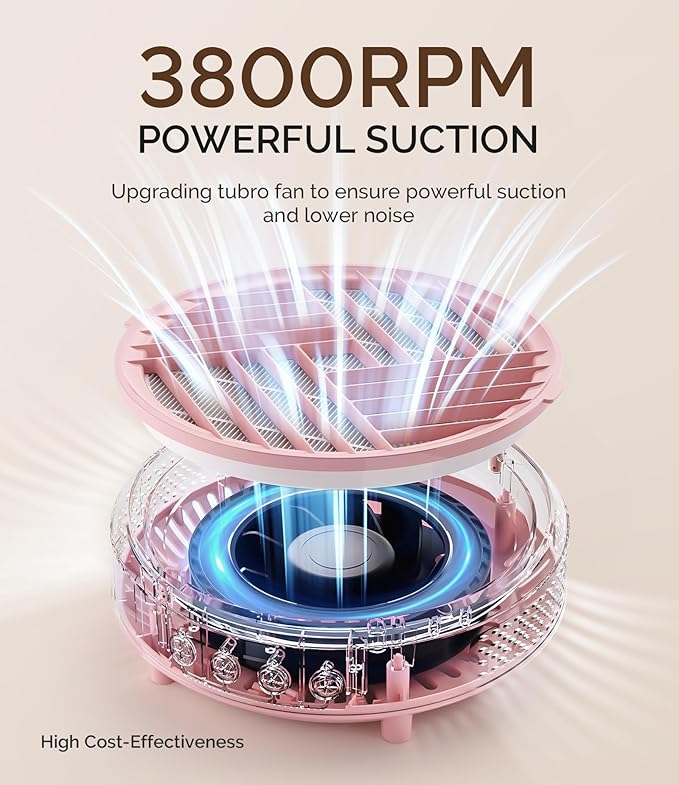 MelodySusie Compact Nail Dust Collector with Lightweight Design, Hpro 3800RPM Portable Nail Vacuum Fan with 3 Suction Modes, Reusable Filter & Easy-Control for Beginners, Nail Students & Home Use,Pink