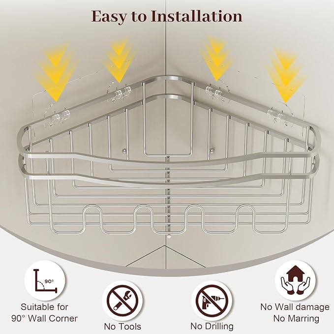 Chrome Shower Caddy Corner, 3-Pack Adhesive Shower Shelves for Inside Shower, Rustproof Bathroom Organizer Corner with Built-in Hooks, No Drilling Bathroom Storage for Bath Accessories