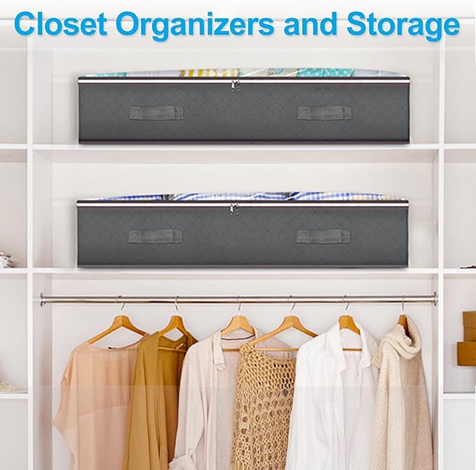 Budding Joy 60L Under Bed Storage Containers, Storage Bins with Clear Lids, Foldable Closet Organizers Storage Bags for Bed Sheets, Clothes, Blankets, Shoes, Comforter, Sweaters, Wrapping Paper