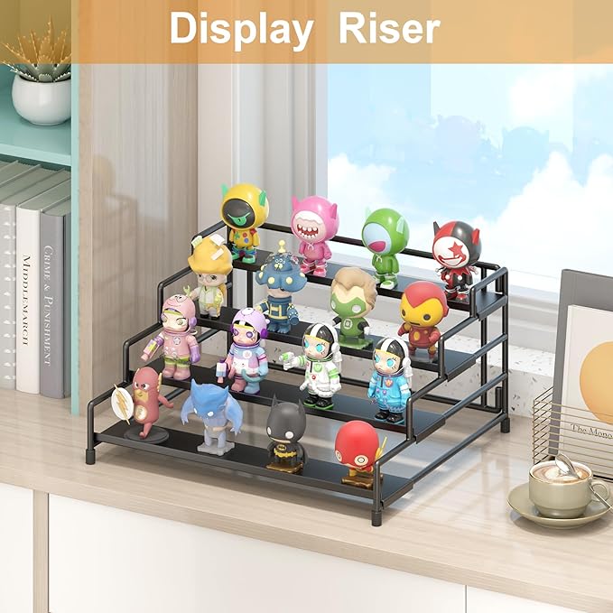 4-Tier-Spice-Rack-Organizer-for-Cabinet, Adjustable Depth Spice Holder Shelf For Countertop Pantry Cupboard, Metal Tiered Seasoning Organizer,Display Shelf Riser (Black-2 Pack)