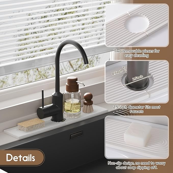 Faucet Mat for Kitchen Sink, Diatomite Quick Drying Tray , 20 Inch Kitchen Sink Splash Guard and Bathroom Stone Tray for Counter. Super Absorben.White.