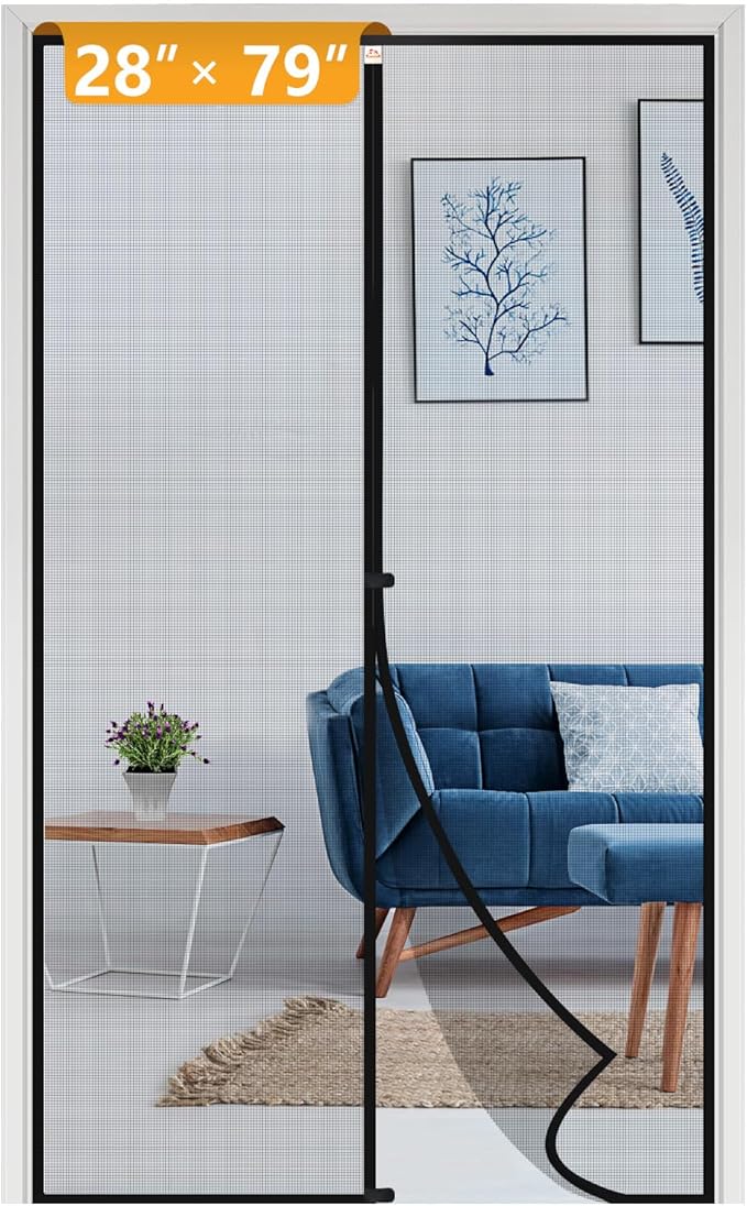 yotache Magnetic Screen Door Fits Door Size 28 x 79, Screen Size 30" x 80" Double-Sewed, Close-Stitching, Top Anti-Tear, Heavy Duty with Full Frame Hook&Loop Strip Black