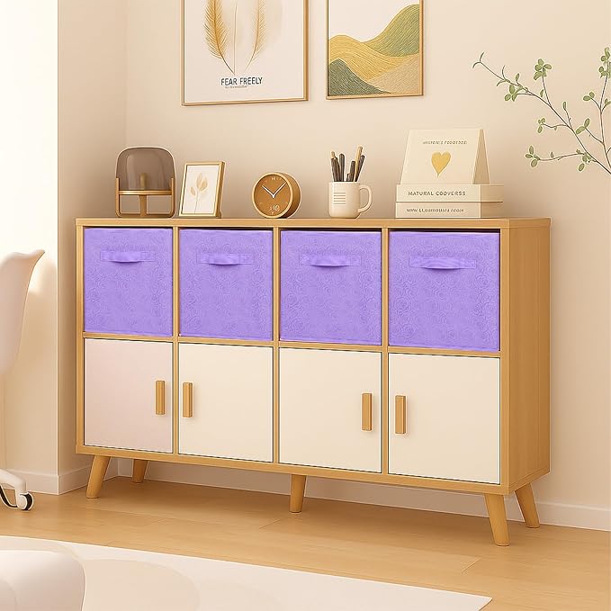 ShellKingdom Storage Bins, Foldable Fabric Storage Cubes with 3D Embossed Rose Pattern, Cloth Organizer Drawer For Closet And Toys, 10.5 X 10.5 X 11 inch, 2 Pack (Lavender)