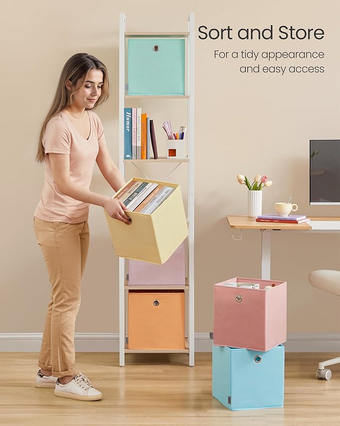 SONGMICS Storage Cubes, Set of 6 Odorless Foldable Storage Boxes, 10.2 x 10.2 x 11 Inches, Closet Organizers for Shelf, Rainbow Storage Bins, Colorful Fabric Bins for Bedroom, Living Room URFB226X01