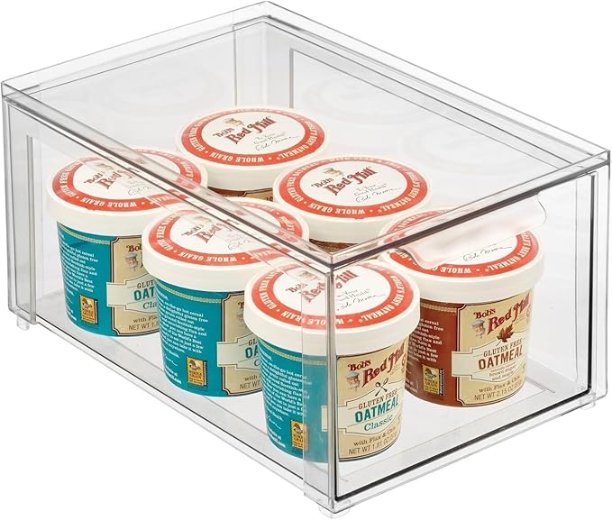 mDesign Kitchen Storage Drawer Box – Plastic Storage Box with Pull-Out Drawer – Pantry, Fridge and Cupboard Storage for Food and Snacks – Pack of 2 – Clear