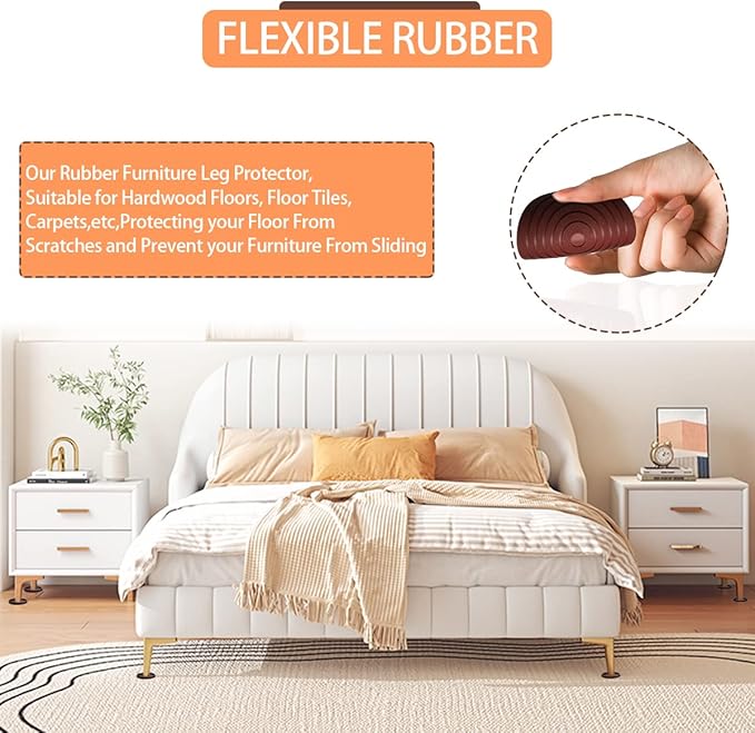 Furniture Coasters, 4PCS 2.5inch Non-Slip Bed Leg Pads,Round Rubber Anti Sliding for Hardwood Floors,Brown Furniture Pads