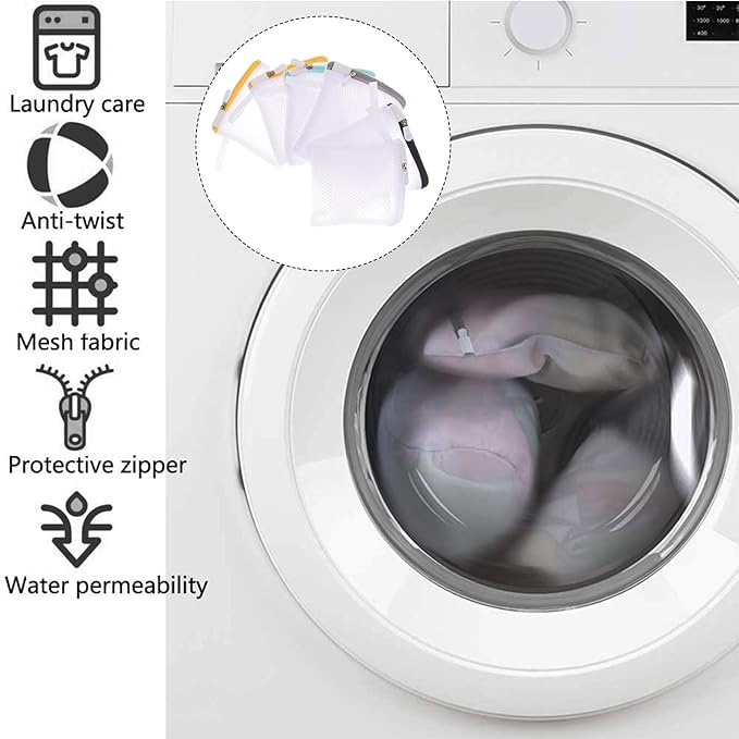 6pcs Laundry Bag Mesh Wash Bag Mini Washing Machine Underwear Washing Bag Zipper Wash Bags Protecting Wash Bag Foldable Laundry Pouch for Home Travel Laundry Room Bag Bra
