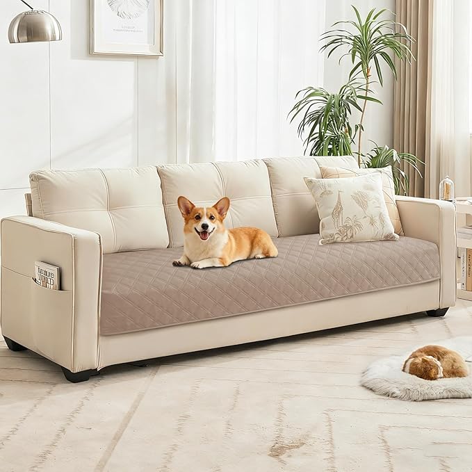 Waterproof Dog Bed Cover, Non-Slip Dog Blanket for Couch, Couch Covers for Dogs Washable, Pet Blanket for Furniture, Pet Bed Mat for Sofa, Car, Pet Supplies (82x120 Inch, Khaki)