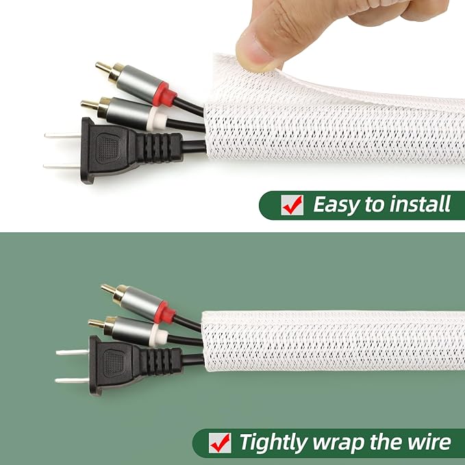 Split Wire Loom Tubing, Cable Protector Sleeve, Braided Cable Management for TV/Computer/Home Theater/Engine Bay, Cord Protectors from Pets No Chew (White, 1/8"-25ft)