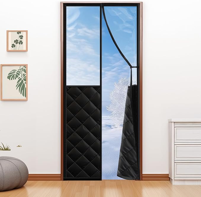 Magnetic Thermal Insulated Door Curtain for 36"x 82" Doors, Visible Door Cover for Heat Insulation, Magnetic Closure Thick Blanket for Doorway to Keep Warm in Winter Cool in Summer