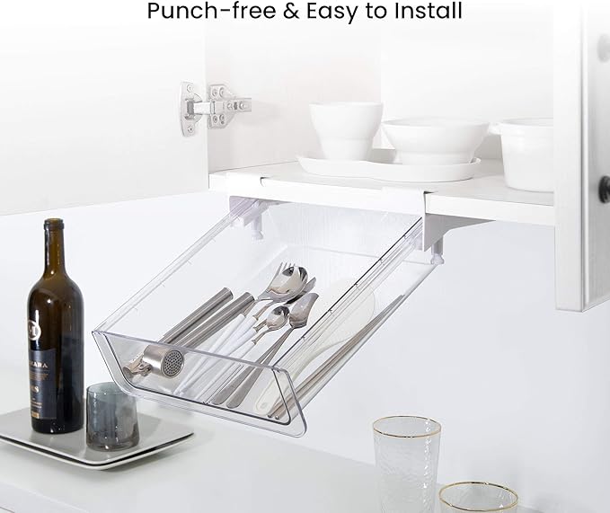 vacane Under Shelf Basket Organizer, Under Shelf Storage Drawer Pull Out, Under Cabinet Basket Hanging Holder for Cupboard Cabinet Pantry Kitchen, Add-on Space Saver