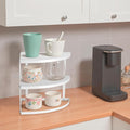 ROFAY 3-Tier Metal Corner Shelf Plate Organizer for Kitchen Counter & Cabinet, Corner Rack for Plates, Dishes, Pantry, and Bathroom Storage, Rust-Resistant Steel, Space-Saving Design (White)