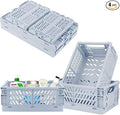 Plastic Storage Baskets for Desk Organizing, Office Drawer Organizer, 2 Medium+2 Small Durable Folding Storage Crate for Home Kitchen Classroom Office Bedroom and Bathroom Storage (Blue)