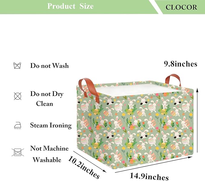 CLOCOR Rectangular Easter Gift Basket Empty,Waterproof Storage Basket with Handles,Room Decor(Pink Flower Easter Egg)