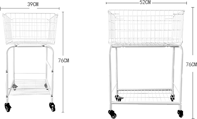 31" tall hennze one layer rolling wire laundry basket,easy moved wire laundry cart for clothes,pants laundry. children toys organization cart,metal cart with metal frame,enlarge the storage (white)
