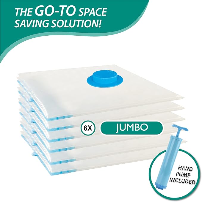 Cozy Essential 6 Jumbo Vacuum Storage Bags, Space Saver Bags Compression Storage Bags for Comforters and Blankets, Pillow, Bedding, Vacuum Sealer Bags for Clothes Storage