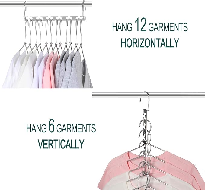 Meetu Space Saving Metal Clothes Hangers 6X2 Slots Magic Cascading Hanger Updated Hook Design Closet Organizer (Pack of 4)