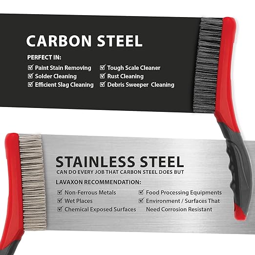 Wire Brush Set-Heavy Duty Stainless & Carbon Steel Bristles with Plastic Handle Grip for Rust, Wielding Slag, Dirt & Paint Scrubbing with Deep Cleaning – 10 Inches, Large (Pack of 2-Red)