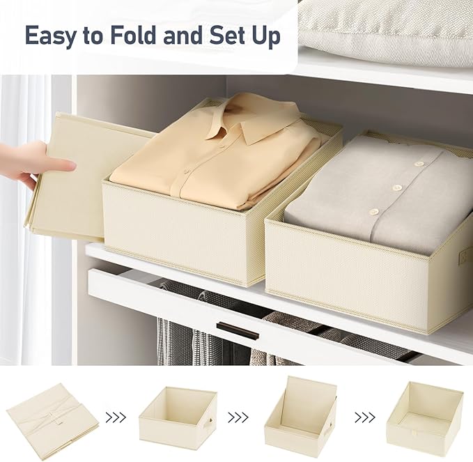 DIMJ Closet Storage Bins 8 Pack - Fabric Trapezoid Closet Organizer Bin, Foldable Storage Baskets for Shelves, Closet Shelf Organizer, Clothing Storage Box for Toys, Books, Towel, Clothes