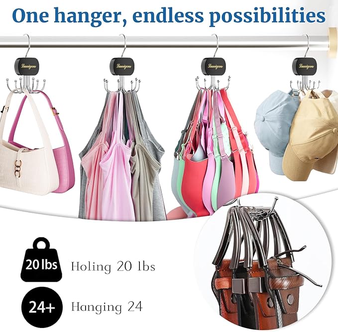 Belt Hanger, Belt Organizer for Closet,Rotatable Tie Rack,Belt Holder,Hanging Closet Organizer Hook for Belt, Bra, Tank Top, Tie, Scarf, Purse,3PCS,Black