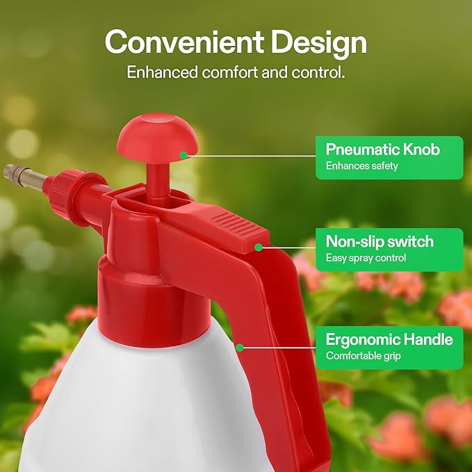 VIVOSUN 50oz Pump Sprayer, Handheld Garden Water Sprayer Bottle with Adjustable Brass Nozzle, for Spraying Plants, Flowers, Weeds and Cleaning, Red
