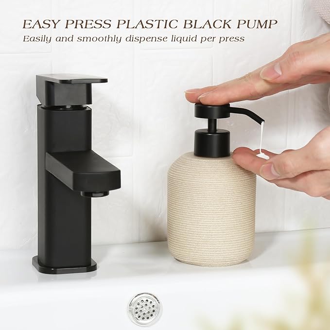 Hand Soap Dispenser, Beige Soap Dispenser for Bathroom 2 Pack, 12 Fl Oz Resin Soap and Lotion Dispensers Set with Plastic Pump, Boho Refillable Liquid Dish Soap Dispensers Bottle