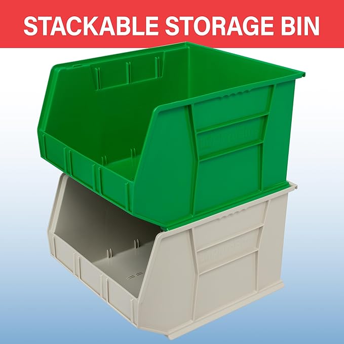 Akro-Mils 30270 AkroBins Plastic Storage Bins, Space-Saving Stackable Bins for Garage, Pantry, Craft Organization, 18-Inch x 16-Inch x 11-Inch, Stone, 3-Pack