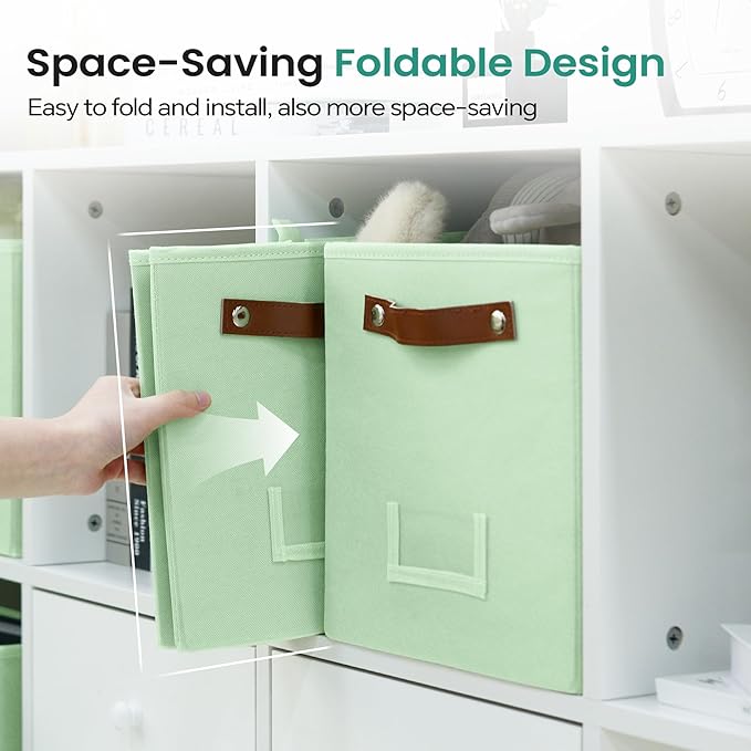 6-Pack Storage Cubes with Handles & Label Holders Basket, Closet Cube Home Organizer Bins(Green, 10.5*10.5*11 inch)