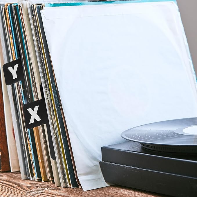 26 Pcs CD Dividers A-Z with Tabs Vinyl Record Organizer Tabs CD Alphabet Dividers Index Card Alphabet Tab Divider Book Holder Organizer Guides, 6.7 x 4.7Inch, Black