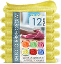 Hearth & Harbor Microfiber Cleaning Cloth Set - 12 Pack Yellow Washcloths, 12''x12'' Reusable Towels for Cars, Lint-Free Rags (V-HH-Cloth-M-12-Ylw)