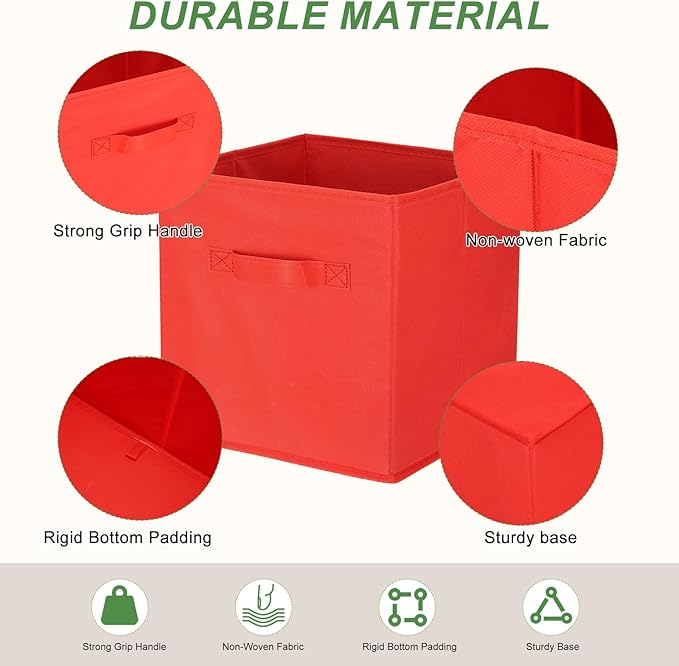 uxcell 3Pcs Fabric Storage Bins, 11 Inch Cube Storage Bin Foldable Storage Cube Organizer Bins with Handles for Shelf Closet, Nursery Home, Bedroom(Red)
