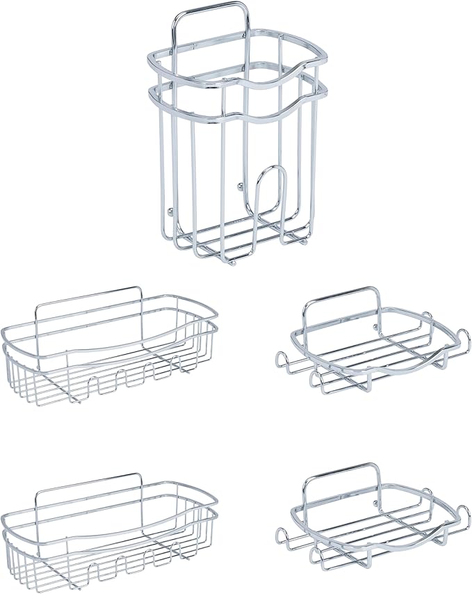 Bath Bliss Adhesive Shower Caddy Organizer | 5 Piece Set | 2 Soap Dishes | 1 Small Organizer | 2 Large Organizers | Bathroom Organization | Holds Up to 15lbs | Easy to install | Chrome