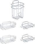 Bath Bliss Adhesive Shower Caddy Organizer | 5 Piece Set | 2 Soap Dishes | 1 Small Organizer | 2 Large Organizers | Bathroom Organization | Holds Up to 15lbs | Easy to install | Chrome