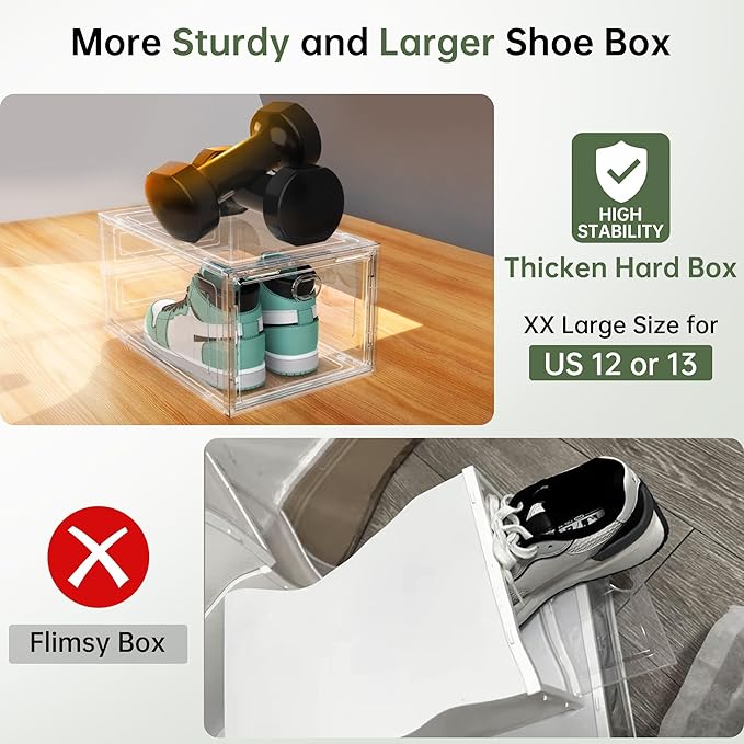 ALCCB Thicken Hard Clear Shoe Storage Organizer for Closet, 12 Pack Modular Plastic Stackable Shoe Storage Box Organizer, Shoe Sneaker Rack Display Case Containers Bins with Lids, White