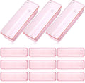 Maitys 12 Pcs Clear Drawer Organizer 9 x 3 x 2 Inches Plastic Rectangle Trays Makeup Vanity Storage Bins and Kitchen Drawers Dividers for Office Desk Silverware Kitchen Utensils(Pink)