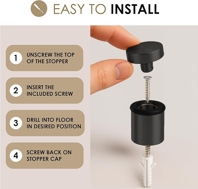 Mega Handles Floor Door Stopper, Black Stopper Quickly Installed Wall Protector, Wall Protectors from Door Knobs, Floor Door Stop with Mounting Hardware Included - Matte Black - 2 Inch