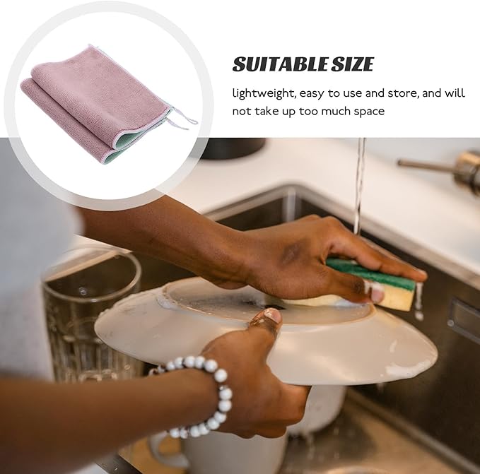 balacoo 2pcs Absorbent Microfiber Kitchen Cleaning Cloths 20x30cm Hanging Loop, Double-Layer Soft Dish Towels for Multi-Function Wiping and Dishwashing