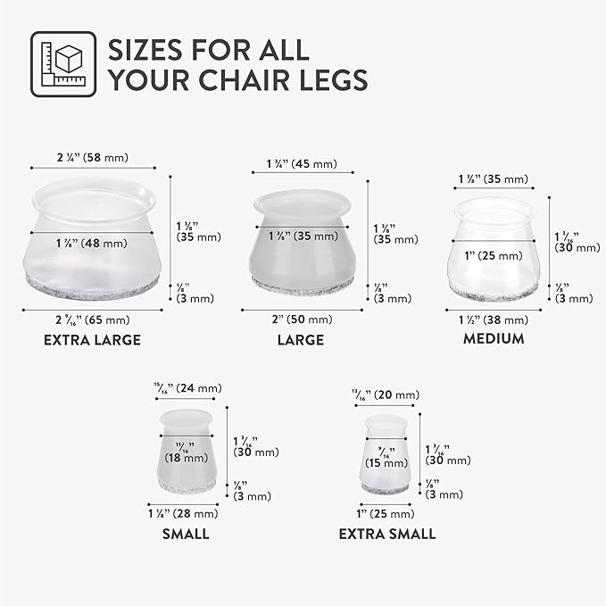 Aneaseit Chair Leg Floor Protectors - Silicone and Wool Felt Furniture Feet Covers for Hardwood Floors - Durable and Reusable Table Leg Pads - Grey, Set of 16 - Large (1.6″ - 2.1″)