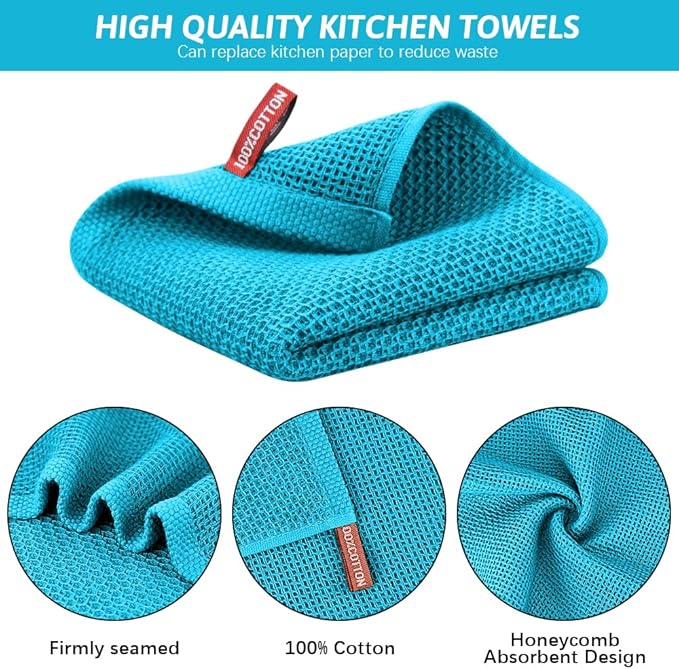 Nialnant 6 Pack Kitchen Towels,Large 100% Cotton Hand Towels,Absorbent Dish Towels for Drying Dishes-Blue