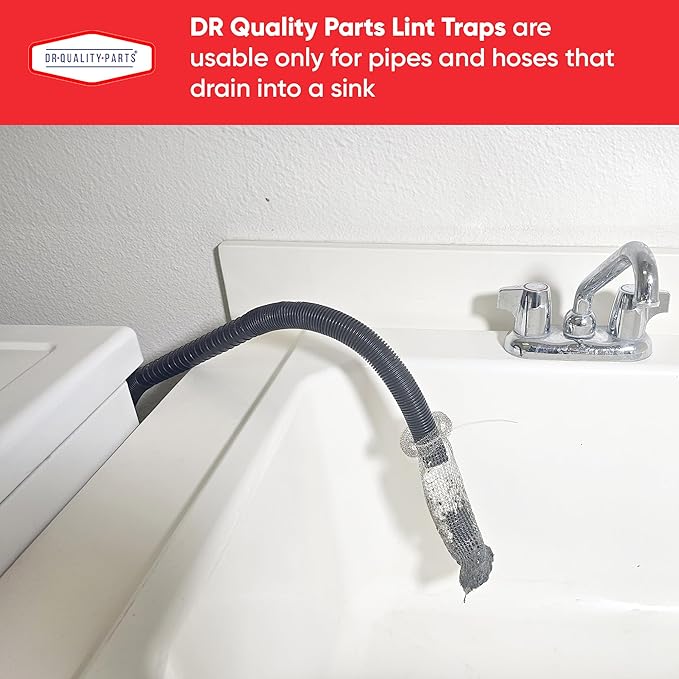 DR Quality Parts Washing Machine Lint Trap – Stainless Steel Hose Filter, Mesh Drain Catcher, Washer Sock Lint Remover, Rust-Free Snare Laundry Filter with Nylon Cable Ties, 29cmx6.5cm – 12-Pack