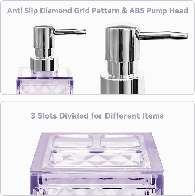 2PCS Lavender Bathroom Accessories. Contain Soap Dispenser and Toothbrush Holder Set. Boho Bathroom Set for Blue Bathroom Décor