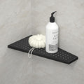 Bernkot Corner Shower Shelf, Matte Black 12" Trapezoid Grout in Shampoo Shelf, 304 Stainless Steel Grid Design Recessed Bathroom Shelf for Tiled Wall