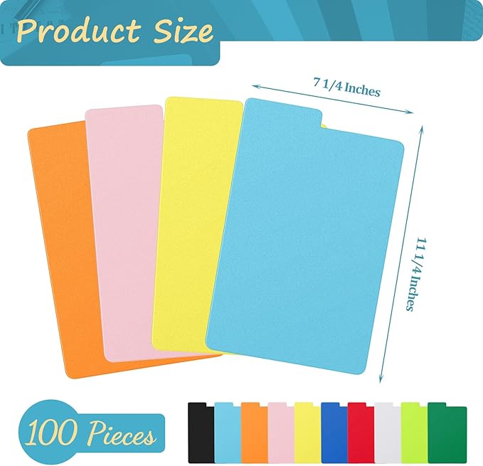 Lewtemi Comic Book Dividers Multicolor Frosted Card Separator with Tabs Large Plastic Comic Book Dividers for Comic Book Storage Boxes, 10 Assorted Colors, 7.25 x 11.25 Inch(100 Pcs)