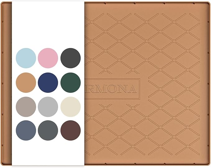 URMONA 25" x 22" Waterproof Silicone Mat in Multiple Sizes & Colors, Under Sink Mat for Kitchen & Bathroom, Pet Food Pad for Dogs & Cats, Kitchen Cabinet Liner, Multi-Purpose for Storage(Khaki)