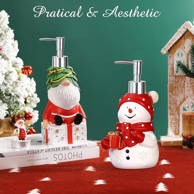 Luxspire Christmas Soap Dispenser, Resin Hand Soap Bottle and Lotion Dispenser Rustproof Refillable, Christmas Santa Decor No Leak for Kitchen Shower Bathroom Countertop, 350ml