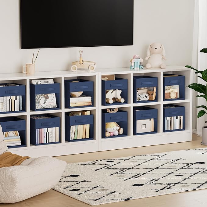 DIMJ Storage Cubes, Cube Storage Bin, 8 Pack Foldable Baskets with Window, Closet Storage Bins with Handle, 11x 11 inch Storage Cubes for Clothes, Toys, Books (Navy Blue)