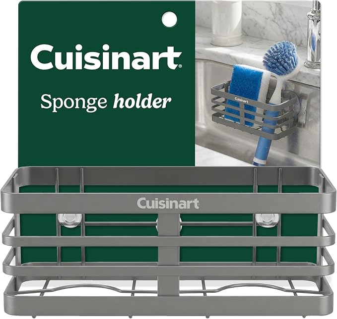 Cuisinart Sponge Holder for Kitchen Sink—Metal Sink Caddy with Triple Suction Cups, Kitchen Sink Organizer, Organization and Storage for Sponges, Brushes, Soap & Cleaning Accessories