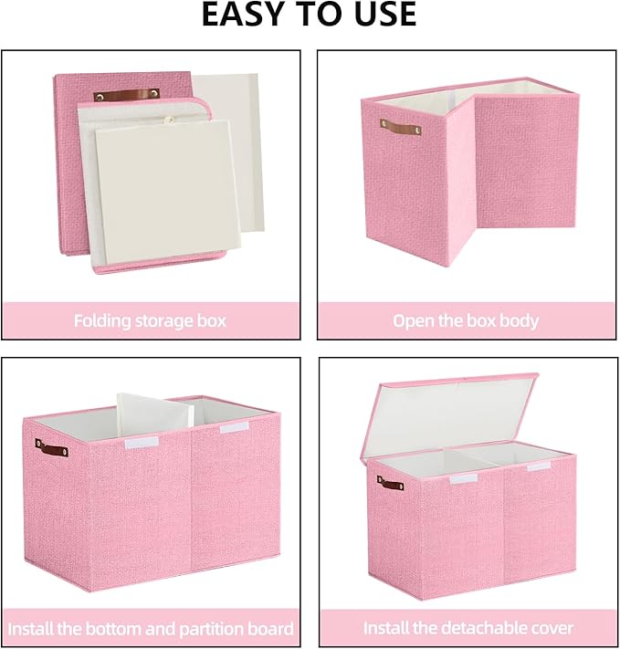 Large Toy Storage Box with Lids, Collapsible Sturdy Baby Storage Organizer Chest Bin Basket for Kids, Boys, Girls, Playroom, Nursery, Bedroom, Closet 25"x13"x16" (Pink)